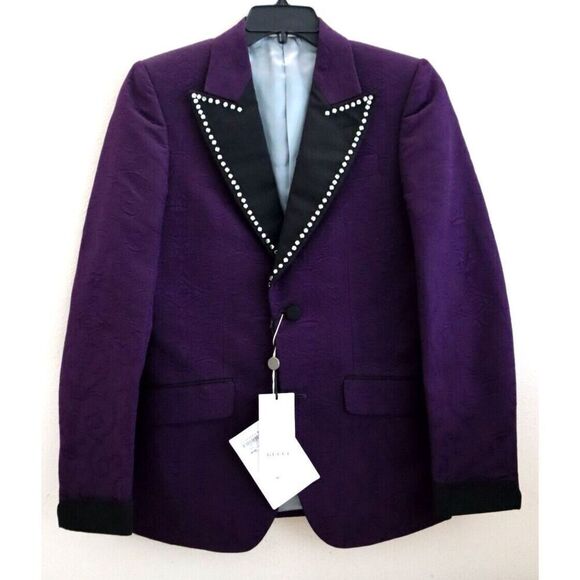 Gucci Men's Sz 44 Purple Embellished Wool Brocade Jacquard Evening Jacket - Picture 1 of 14